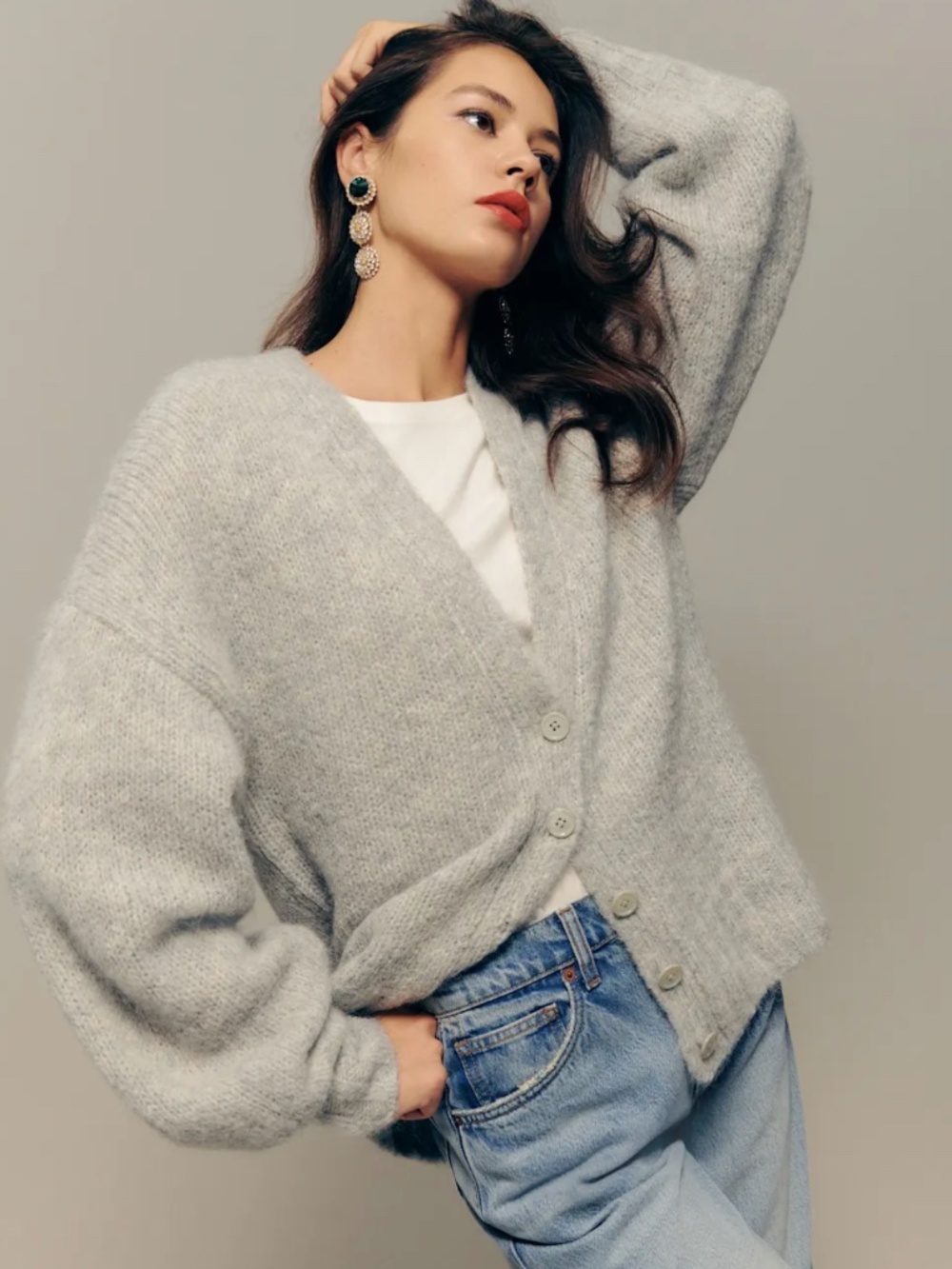 Reformation Aden Cardigan Foggy - Size S